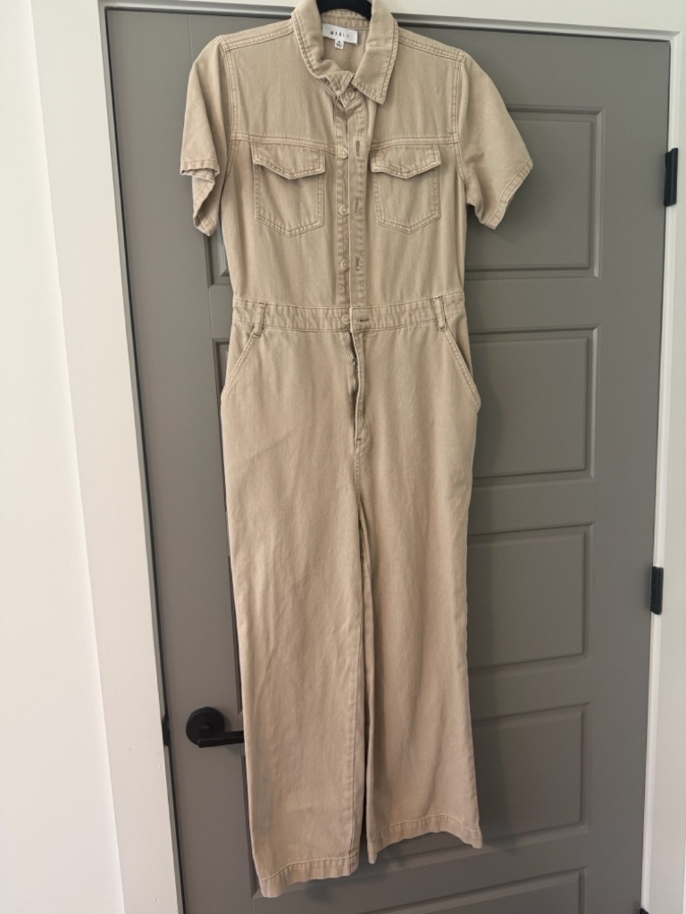 MARBLE Short-Sleeve Utility Jumpsuit in Khaki